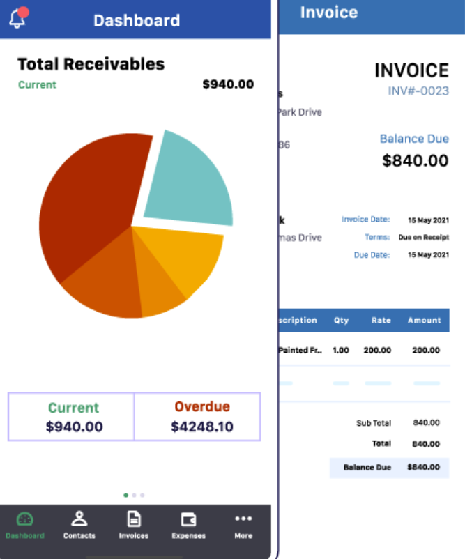 screenshot of Zoho Invoice